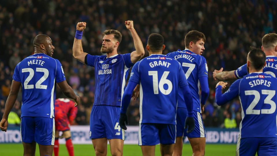 Dimitrios Goutas celebrates scoring for Cardiff City