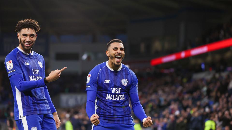 Karlan Grant celebrates putting Cardiff City ahead against Plymouth Argyle