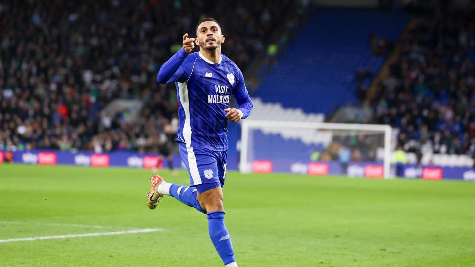 Karlan Grant celebrates putting Cardiff City ahead against Plymouth Argyle
