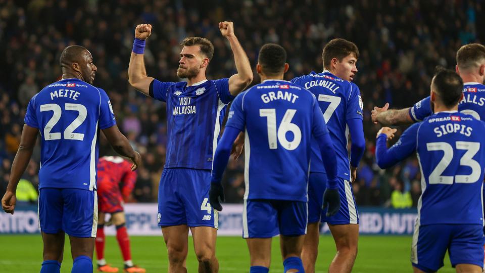 Cardiff City celebrate taking the lead against Millwall