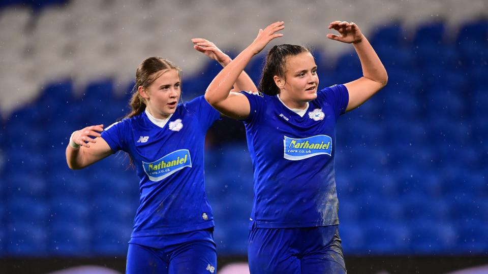 Hollie Smith celebrates at Cardiff City Stadium