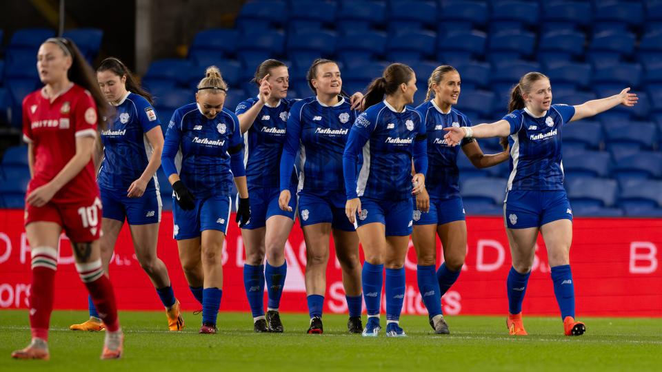 Eliza Collie celebrates scoring for Cardiff City
