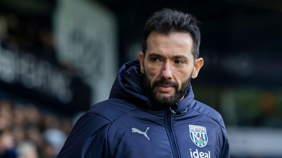 Carlos Corberan in the dugout for West Bromwich Albion