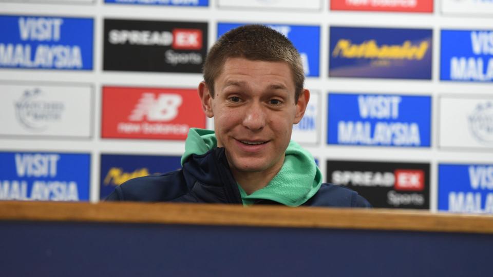 Ethan Horvath speaks to the press