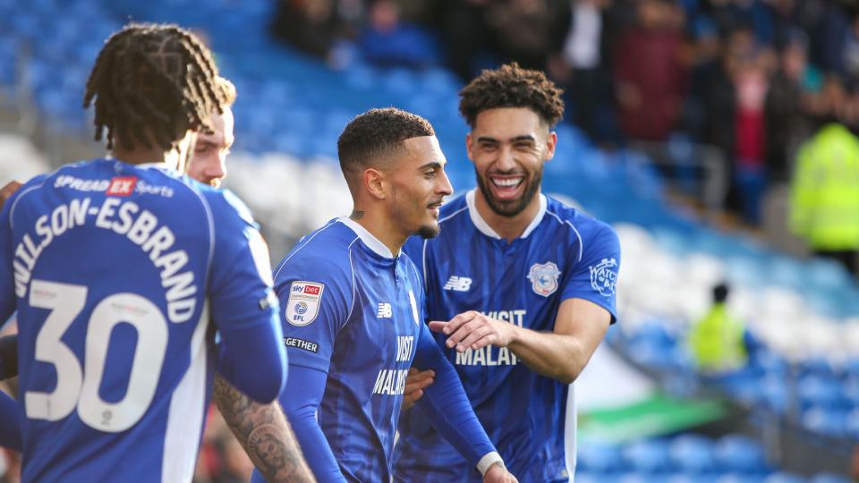Karlan Grant celebrates scoring for Cardiff City