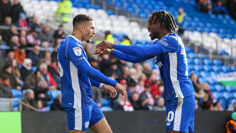 Karlan Grant celebrates scoring for Cardiff City