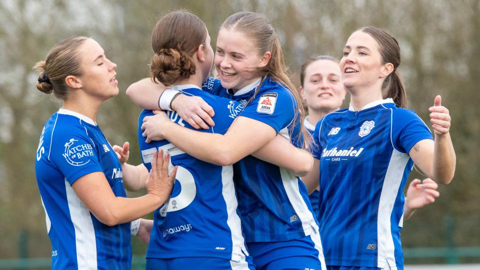 Eliza Collie celebrates scoring for Cardiff City