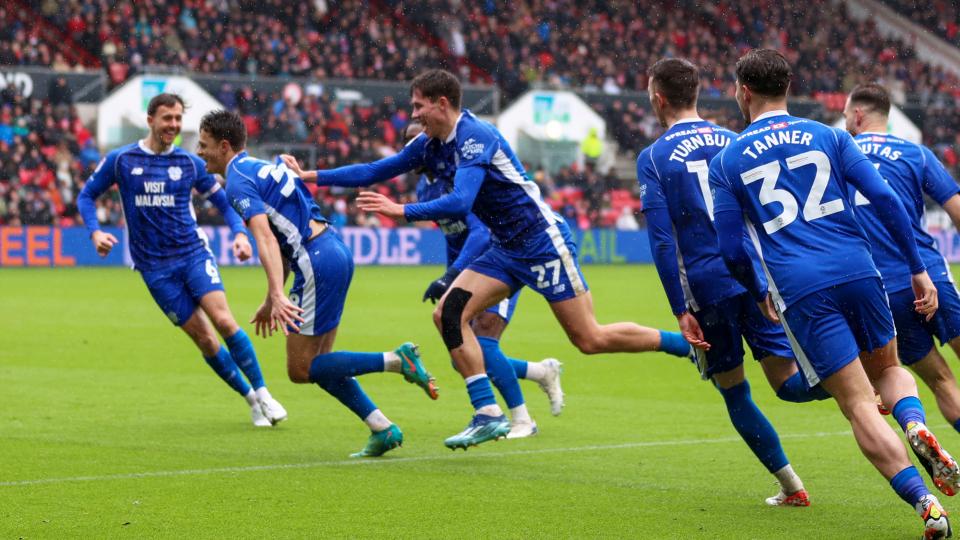 Perry Ng celebrates his Severnside derby goal...