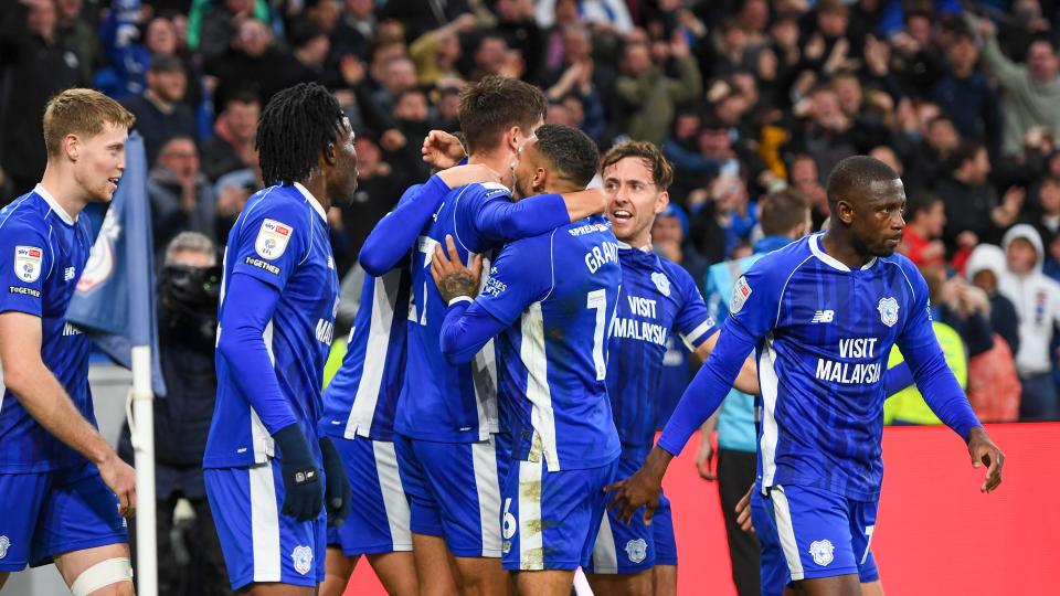 Rubin Colwill celebrates his goal against Bristol City...