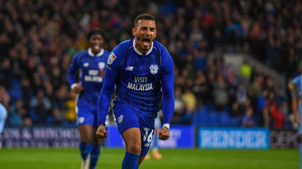Karlan Grant celebrates scoring for Cardiff City