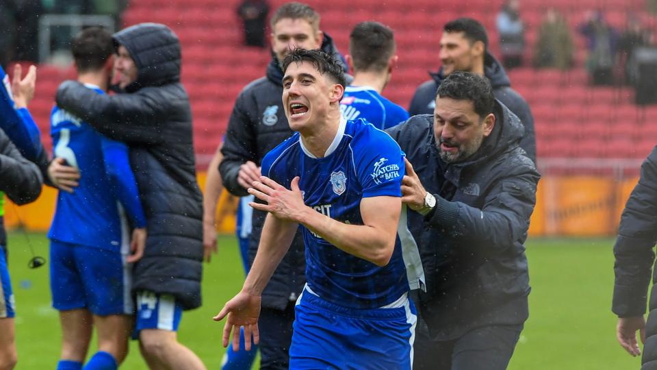 Callum O'Dowda greets the City support...