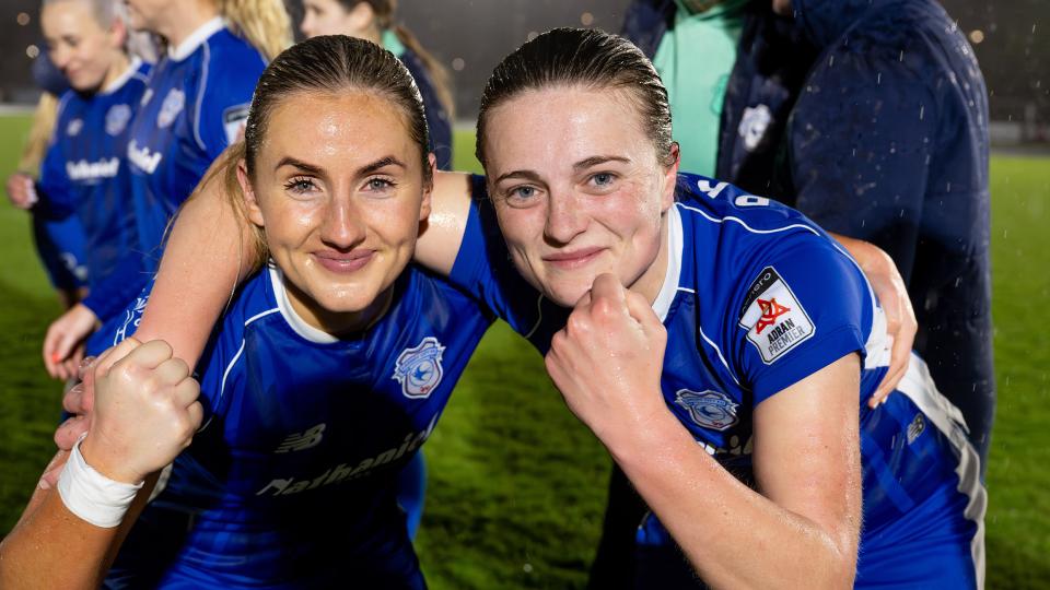 Ffion Price and Hannah Power celebrate at the full-time whistle