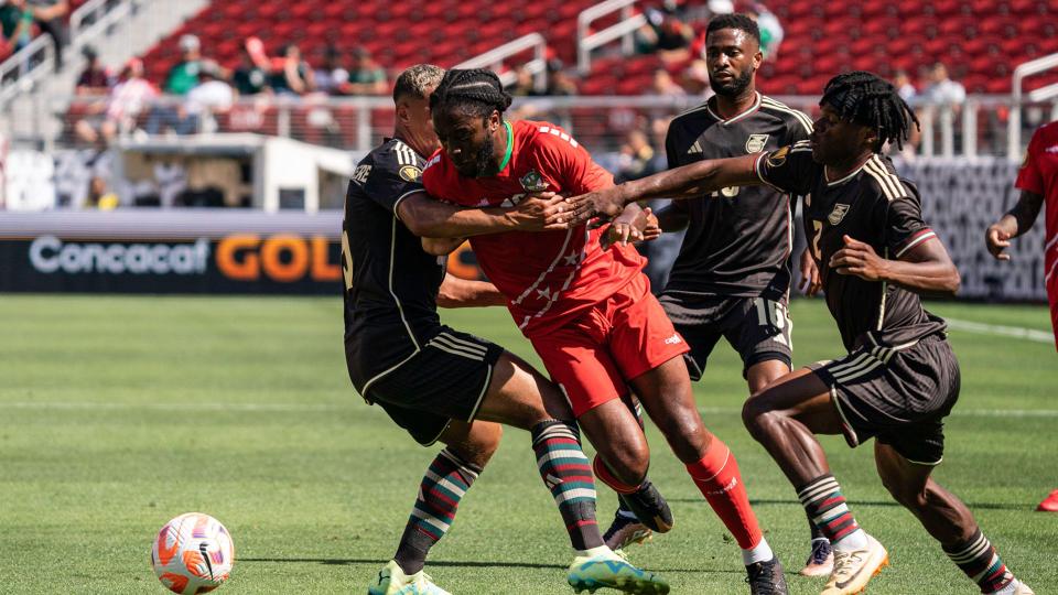 Romaine Sawyers in action for St Kitts and Nevis