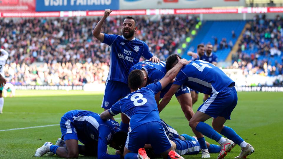 Cian Ashford celebrates scoring for Cardiff City
