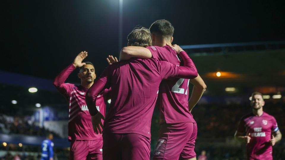 Josh Bowler celebrates scoring for Cardiff City