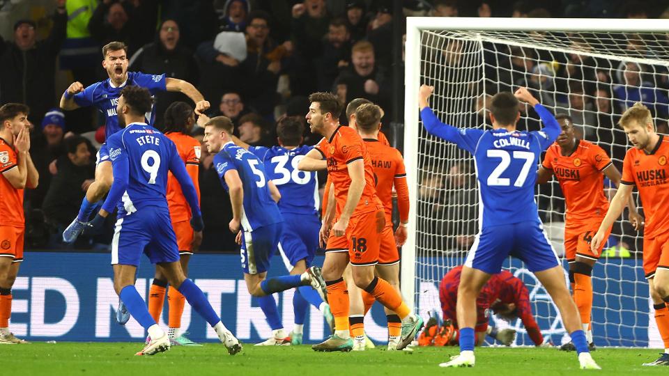 Dimitrios Goutas celebrates scoring for Cardiff City