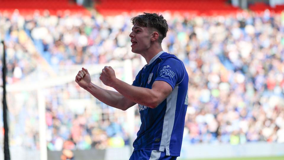 Cian Ashford celebrates scoring for Cardiff City