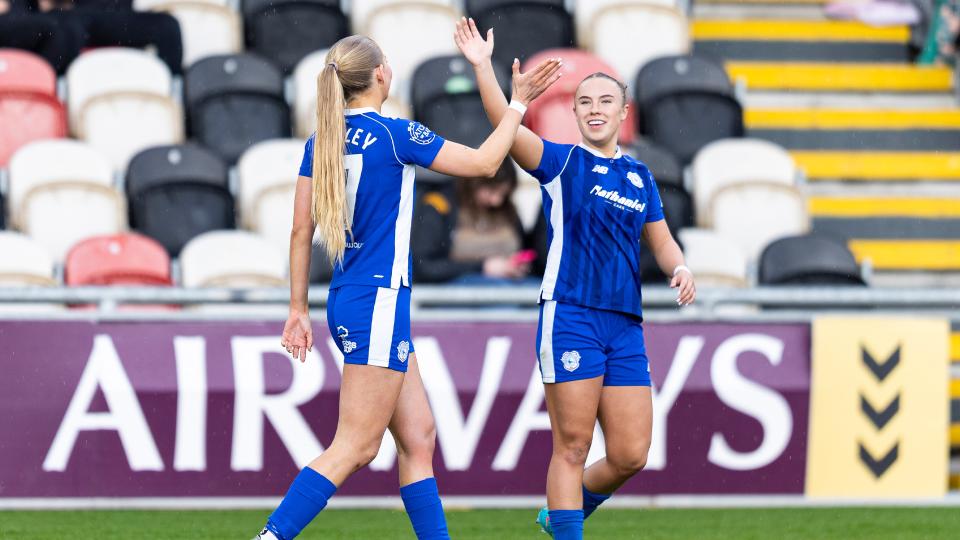 Rhianne Oakley and Seren Watkins celebrate
