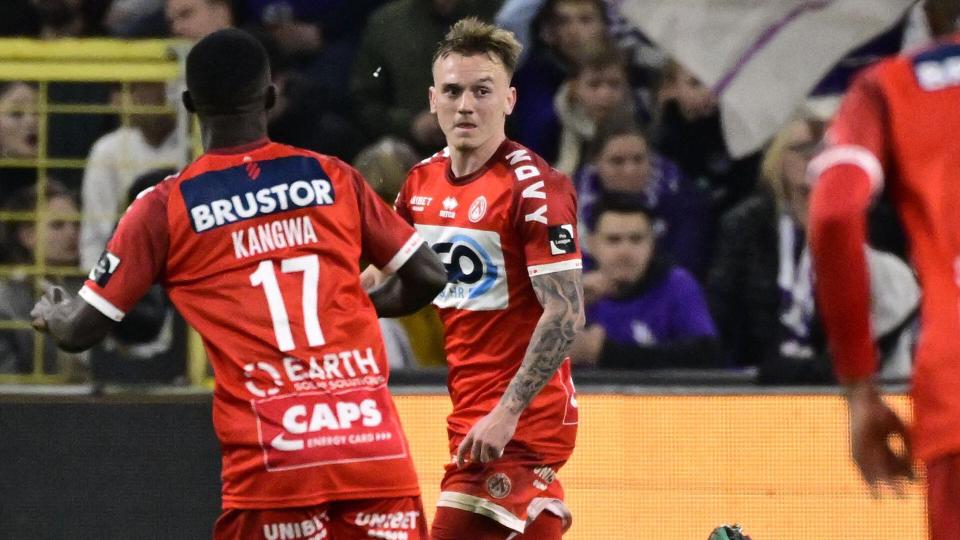 Isaak Davies celebrates a KVK goal...