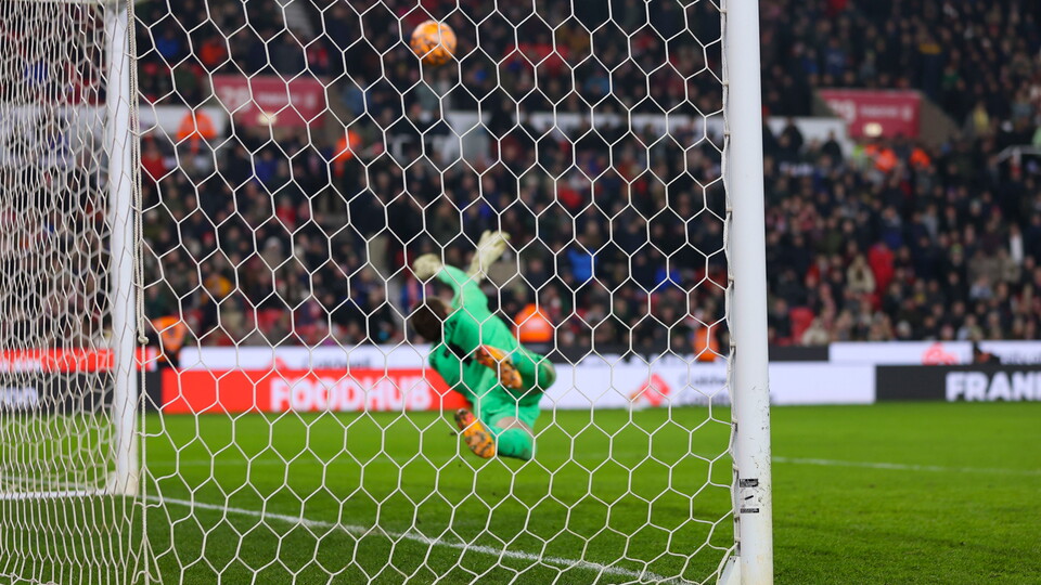 Ethan Horvath saves a penalty against Stoke City...
