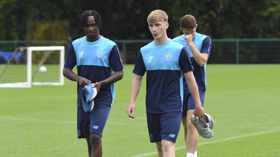 Sekou Kaba and Josh Beecher in training for Cardiff City's U21s side