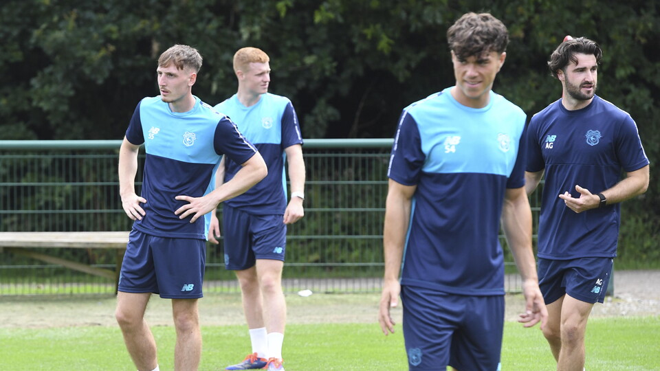 Isaac Jefferies and Morgan Wigley in training for Cardiff City's U21s side