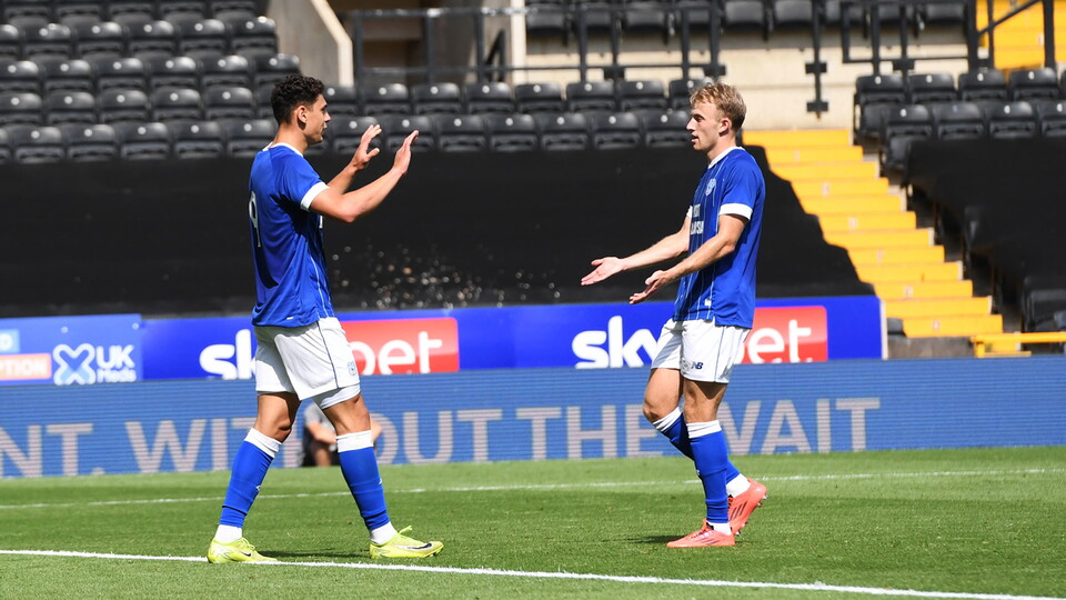Yousef Salech celebrates his goal with Eli King...