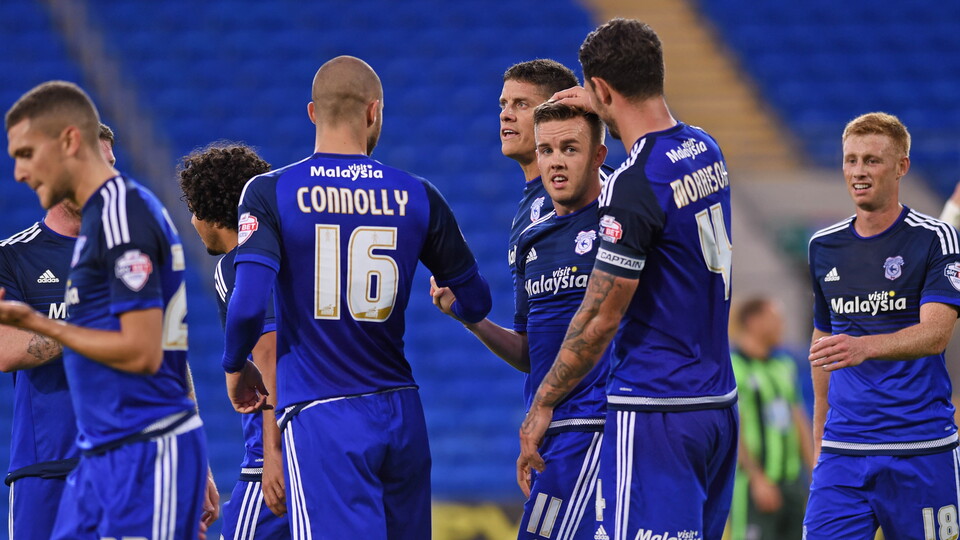 Craig Noone celebrates his goal for City...