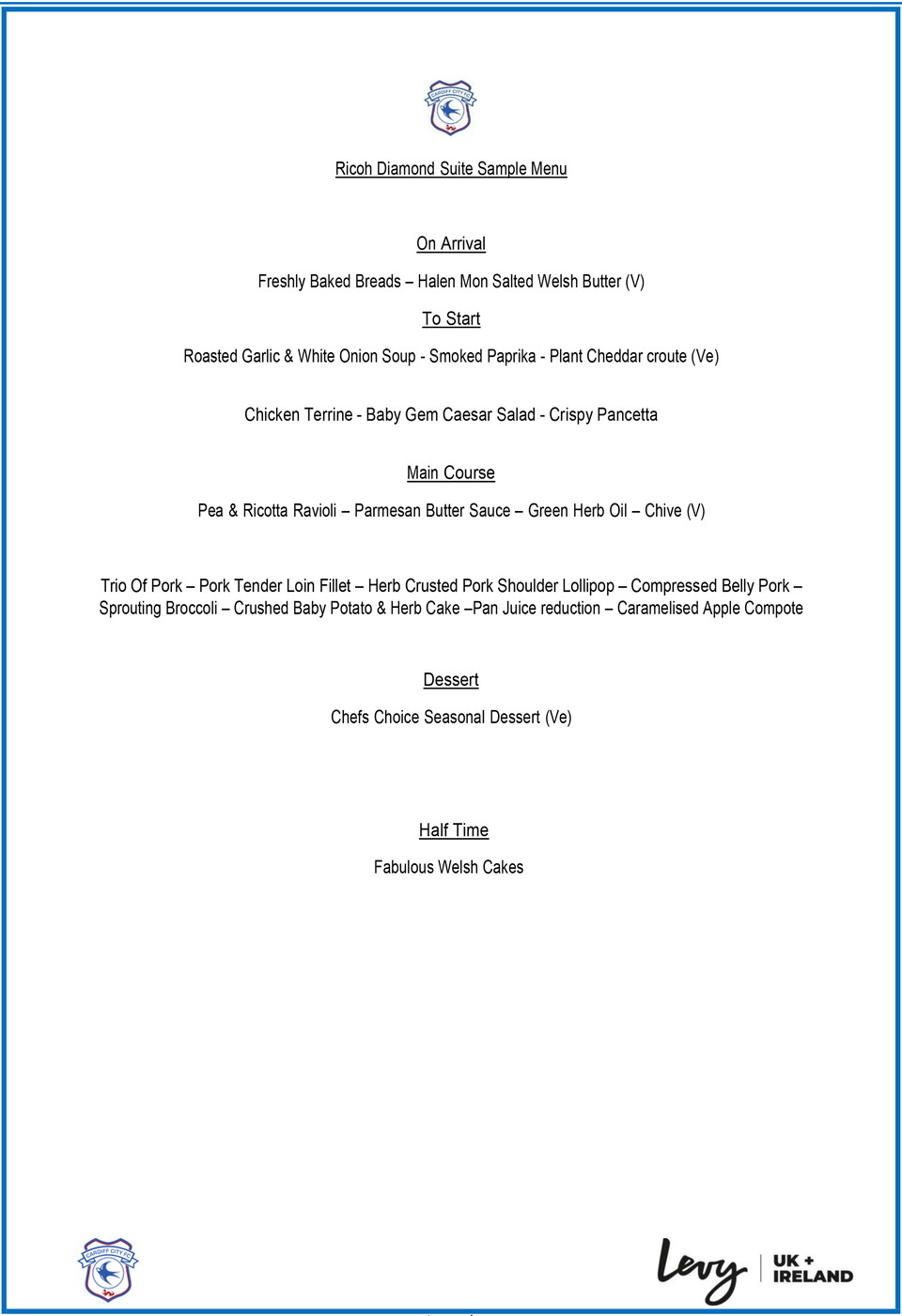 Ricoh Diamond Suite - Sample Menu