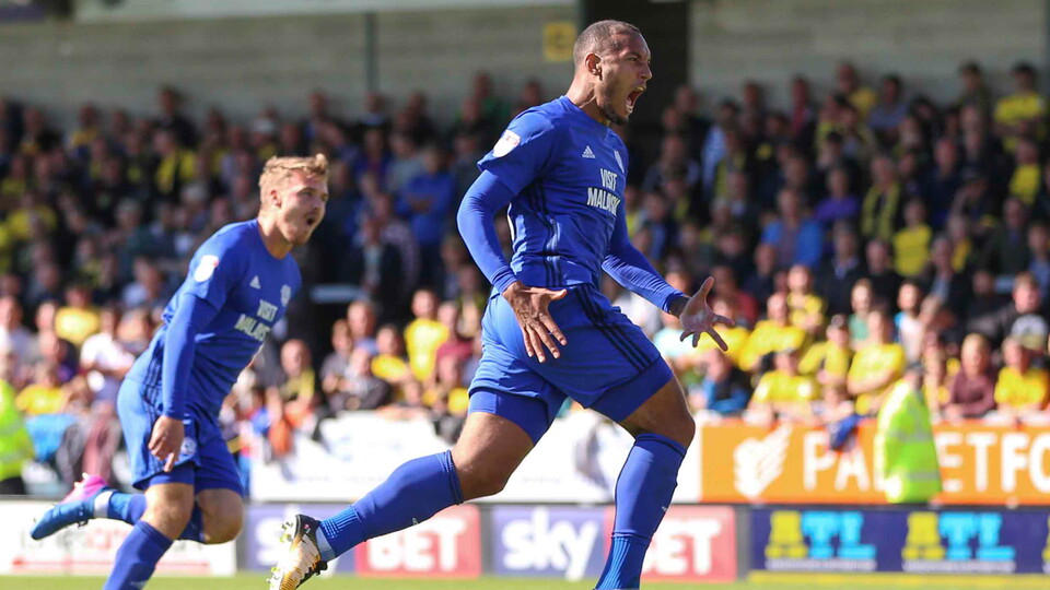 Kenneth Zohore celebrates his goal against Burton Albion.