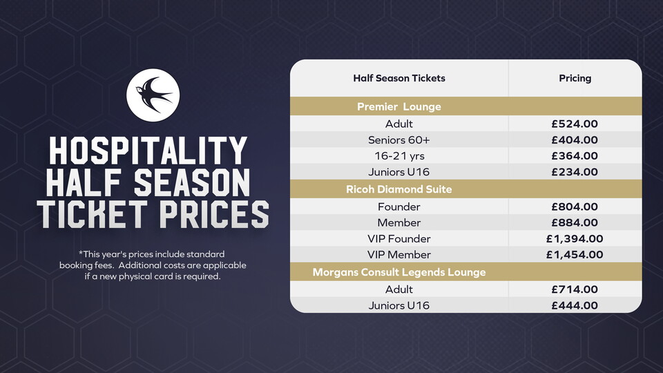 Hospitality Half Season Ticket prices