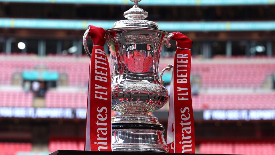The Emirates FA Cup on display at Wembley Stadium...