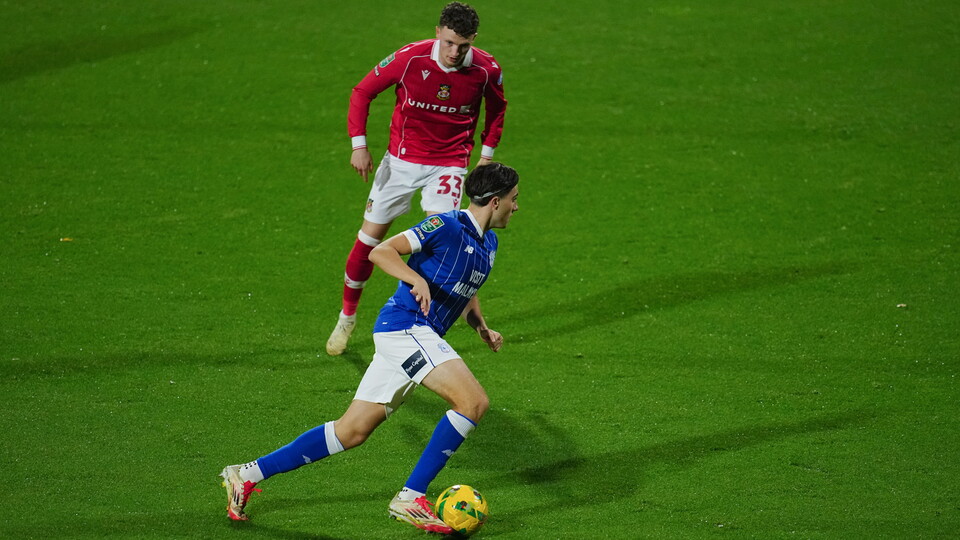Joel Colwill in action against Wrexham.