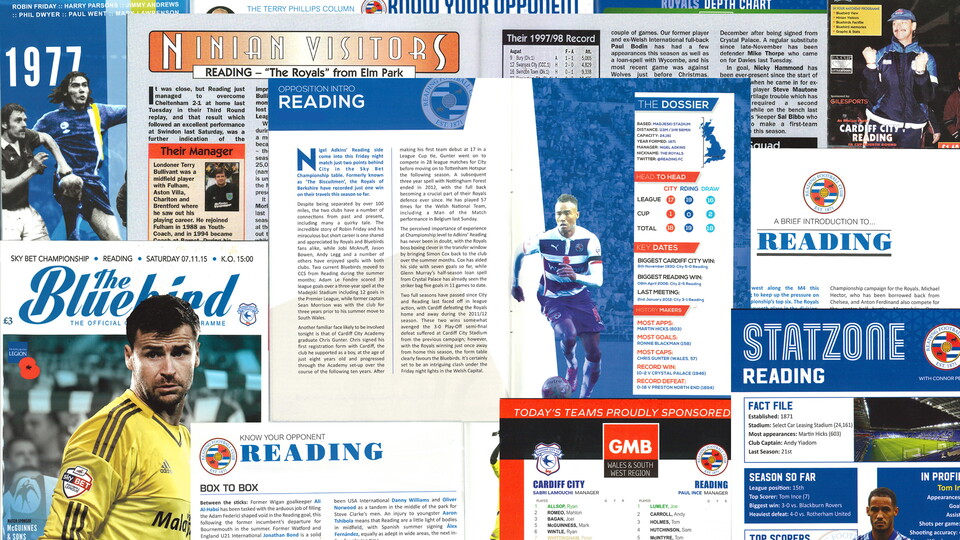 Memories from days gone by against Reading, showing various editions of old Cardiff City programmes from our battles against them.