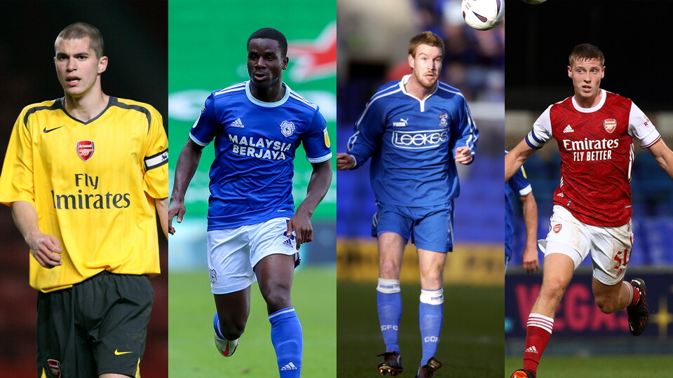 Former Gunners and Bluebirds pictured: Matthew Connolly, Jordi Osei-Tutu, Rhys Weston and Mark McGuinness.