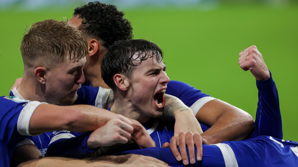 Cody Twose celebrates City taking the lead against Arsenal U21.