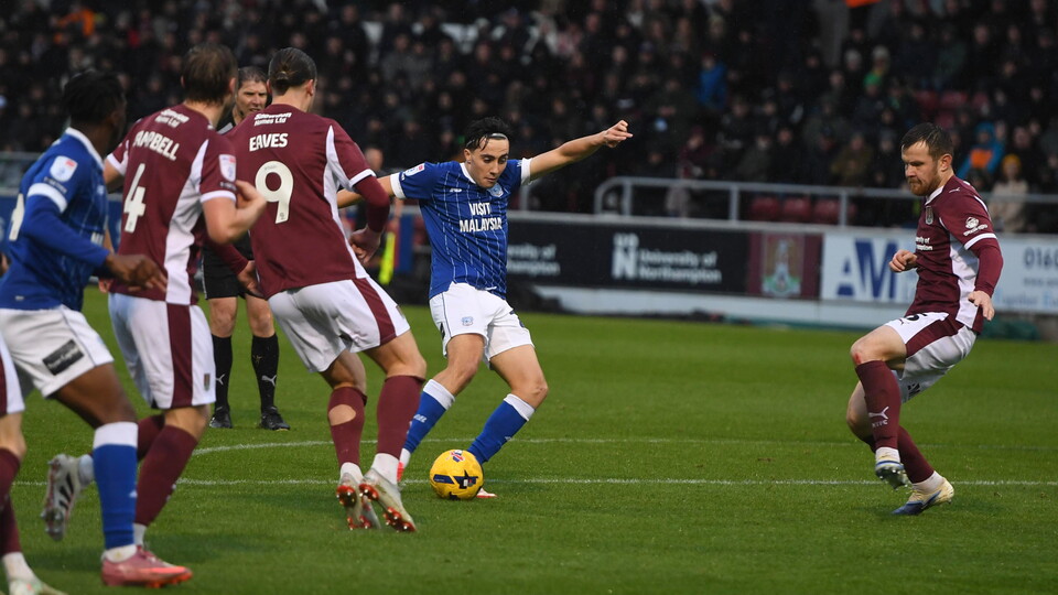 Joel Colwill scores against the Cobblers.