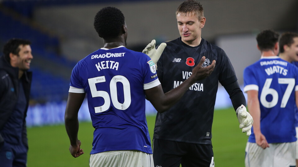 Matt Turner celebrates with Gabriel Keita following Tuesday evening's win.