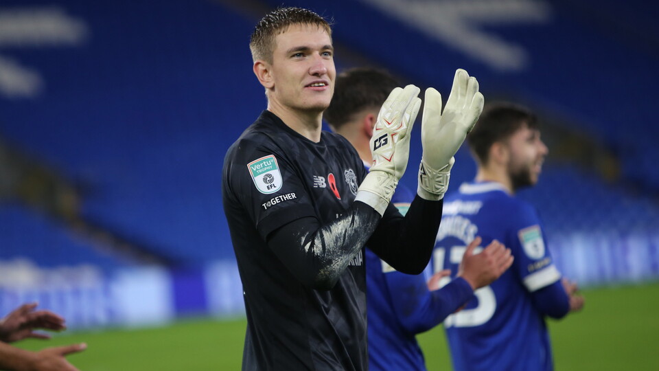 Matt Turner celebrates City's win over Arsenal U21s.