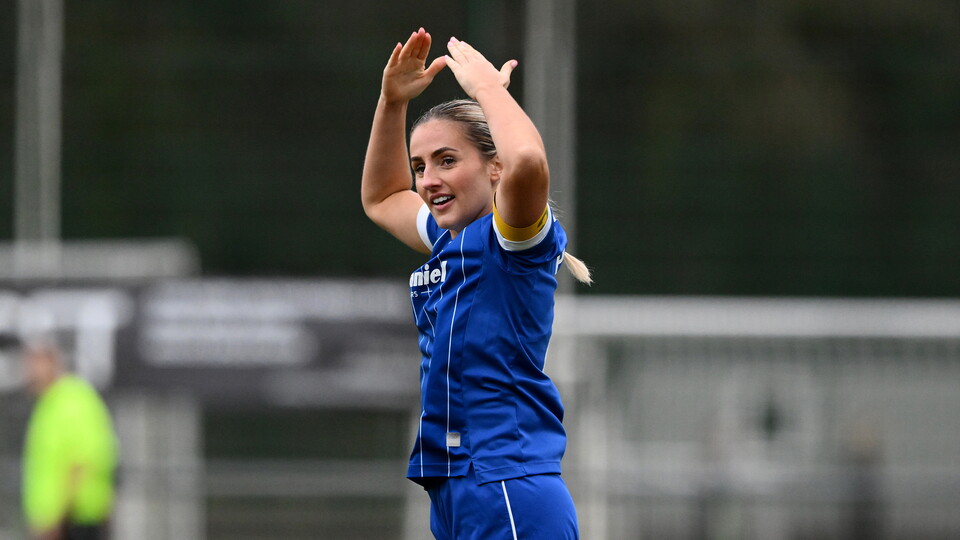 Hannah Power celebrates scoring for Cardiff City FC Women