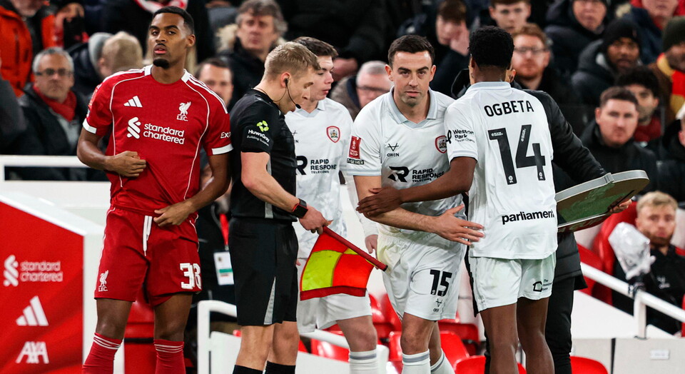 Barnsley in action against Liverpool in the Emirates FA Cup.