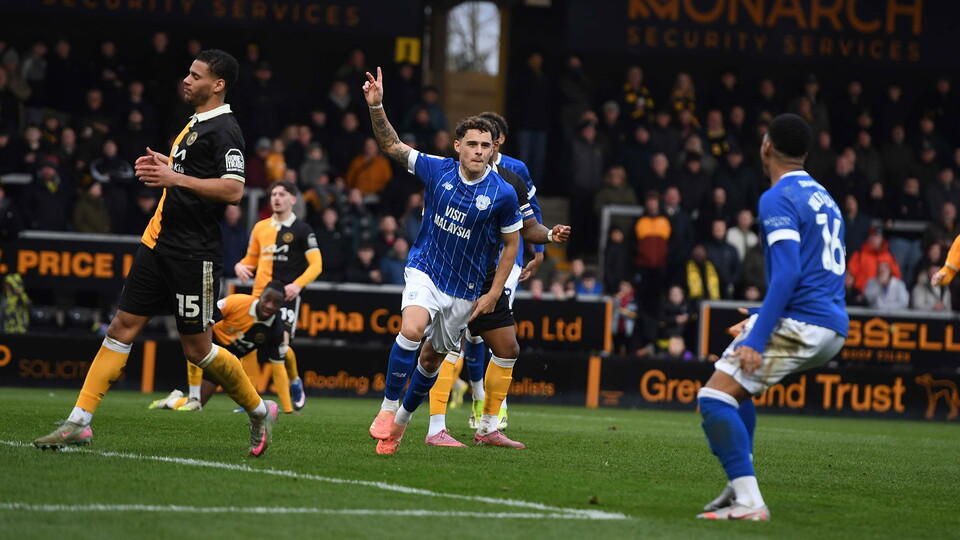 Alex Robertson celebrates scoring for Cardiff City FC