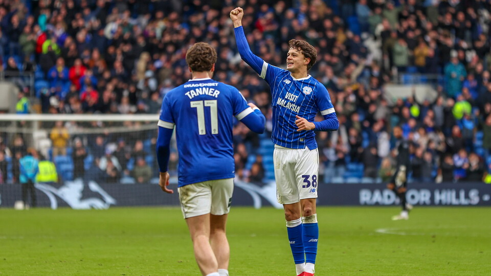 Perry Ng celebrates scoring for Cardiff City FC