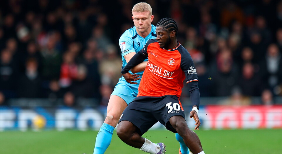 Gideon Kodua in action for Luton Town.