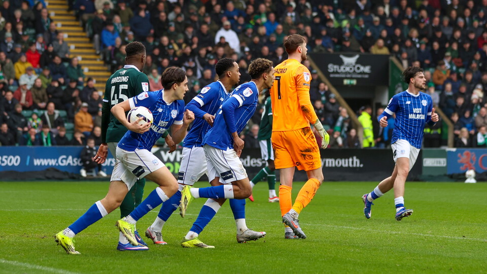 The Bluebirds rush back to half-way after scoring against Plymouth Argyle.