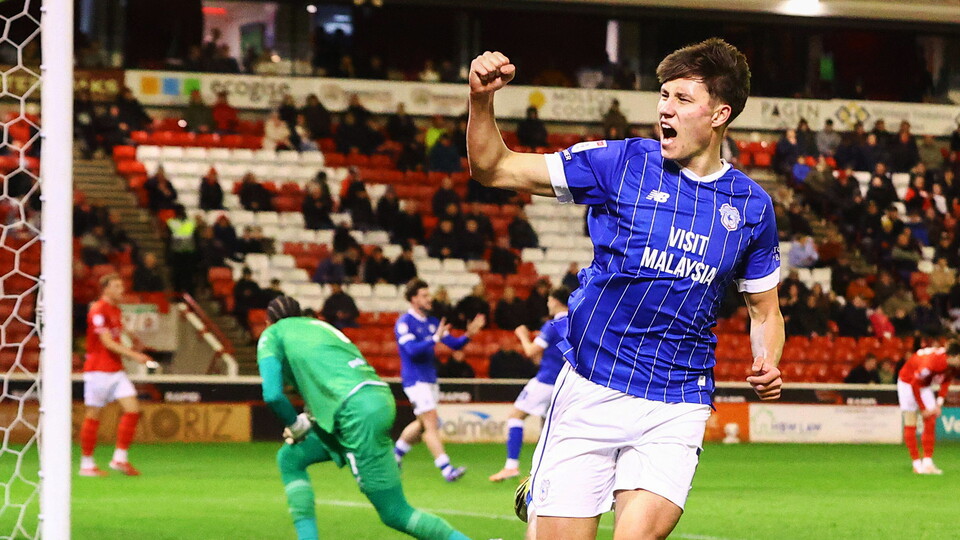Rubin Colwill celebrates his goal against Barnsley.