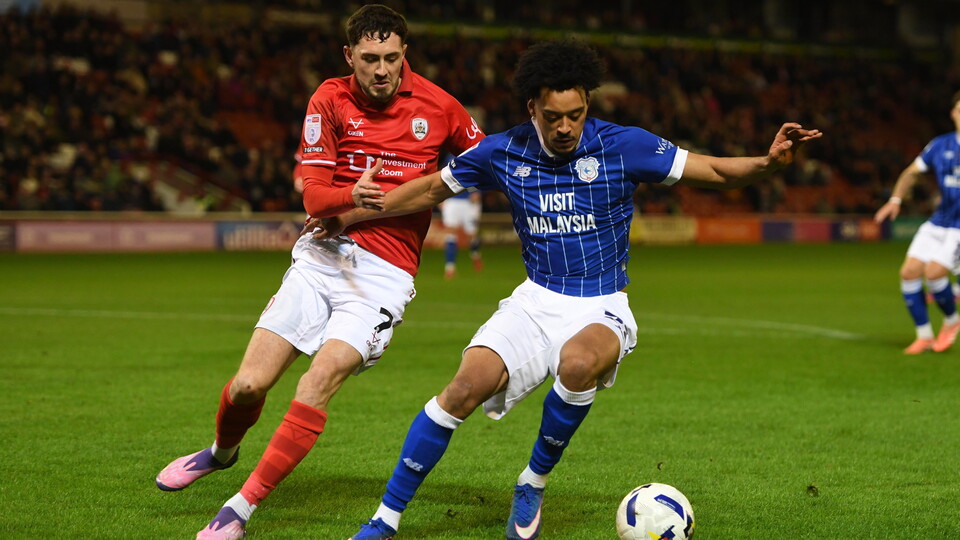 Calum Scanlon in action for City at Oakwell.