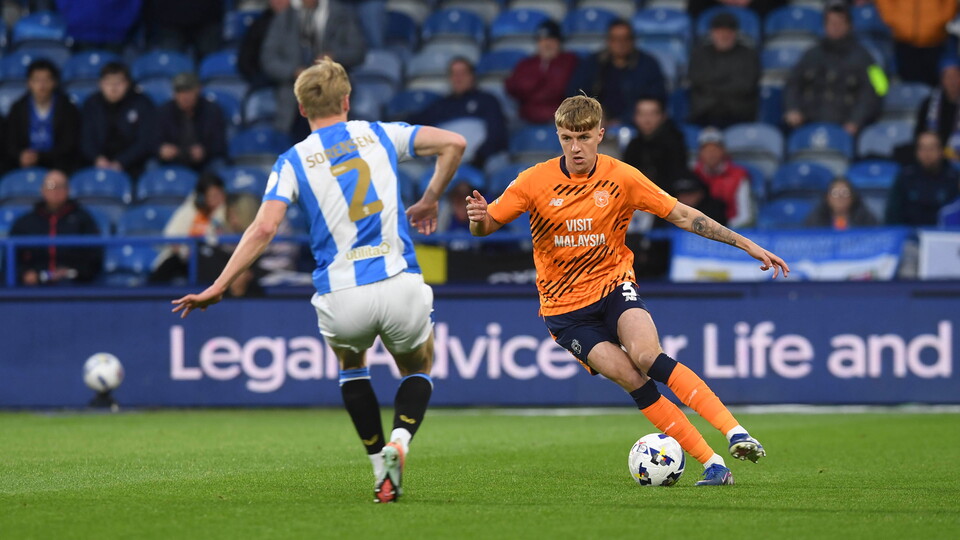 Joel Bagan in action for City at Huddersfield Town.