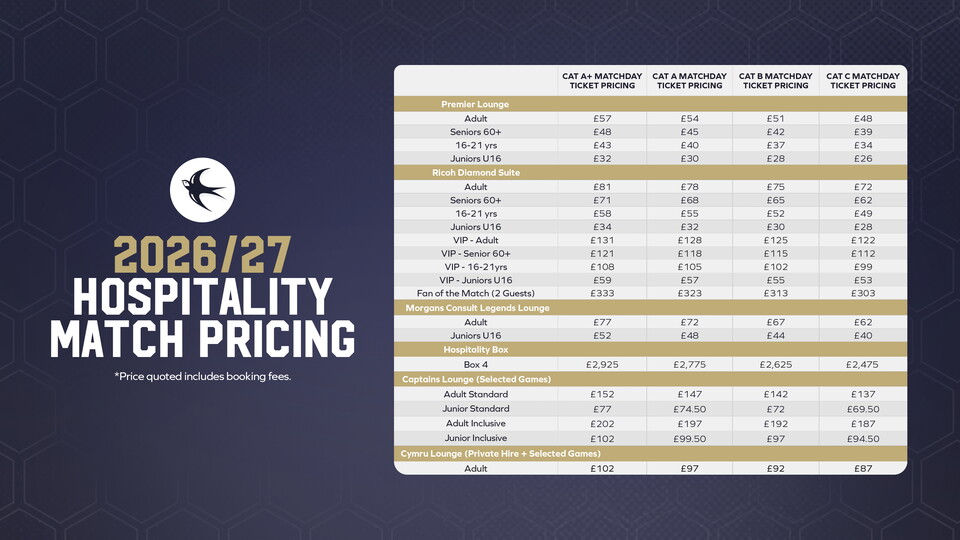 2026/27 Hospitality Home Match Ticket Pricing
