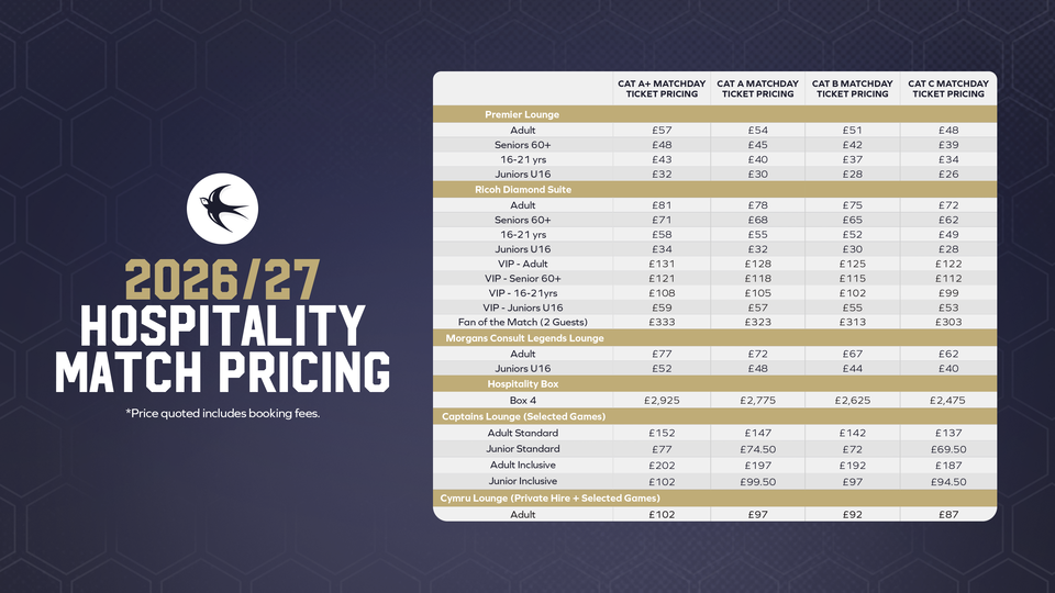 2026/27 Hospitality Home Match Ticket Pricing